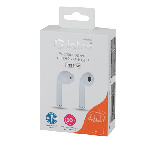 Bluetooth стереогарнитура Intro BI-1000 вкладыши с кейсом White фото 